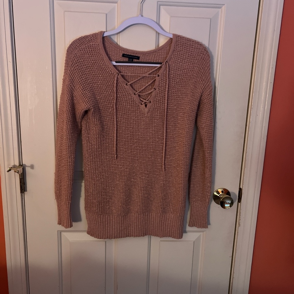 American Eagle Outfitters V-Neck Lace-Up Sweater
